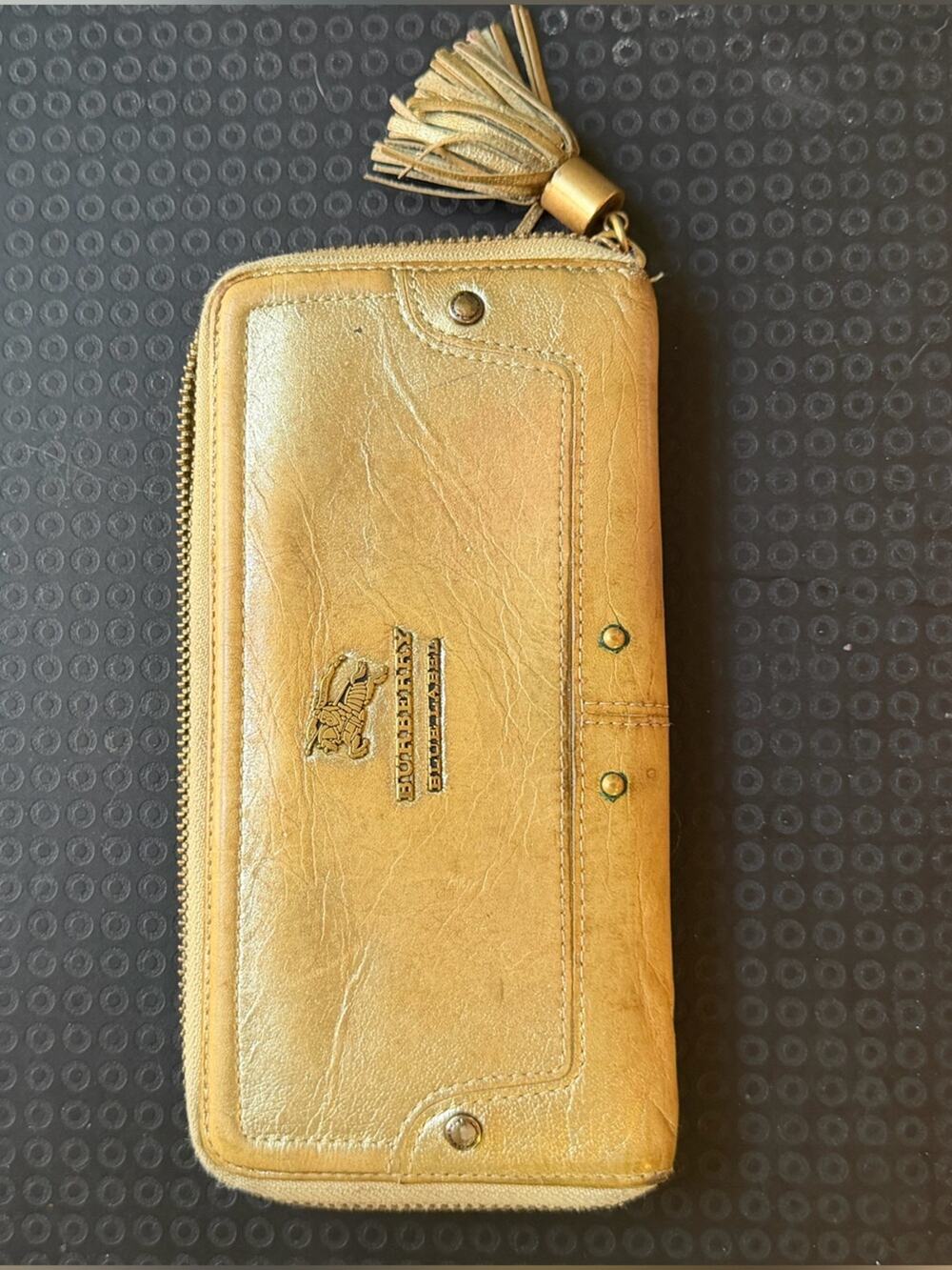 Vintage Japanese Burberry Blue Label Metallic Tan Leather Logo Wallet